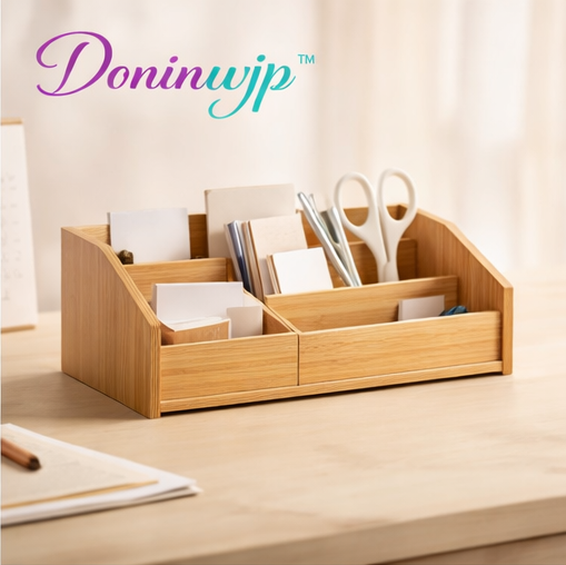 Doninwjp™ Bamboo Foldable Desk Organizer – Space-Efficient Storage